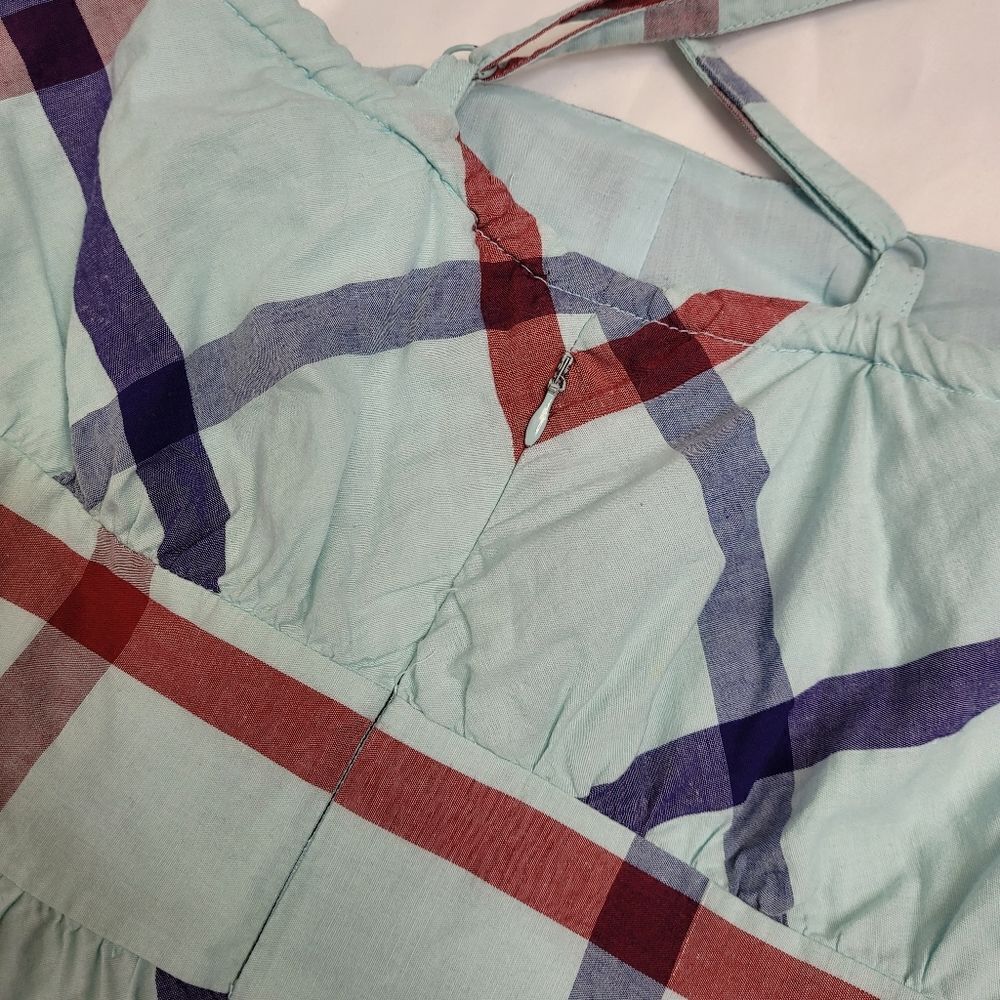 MODCLOTH blue plaid retro cross strap sun dress S - Picture 5 of 12